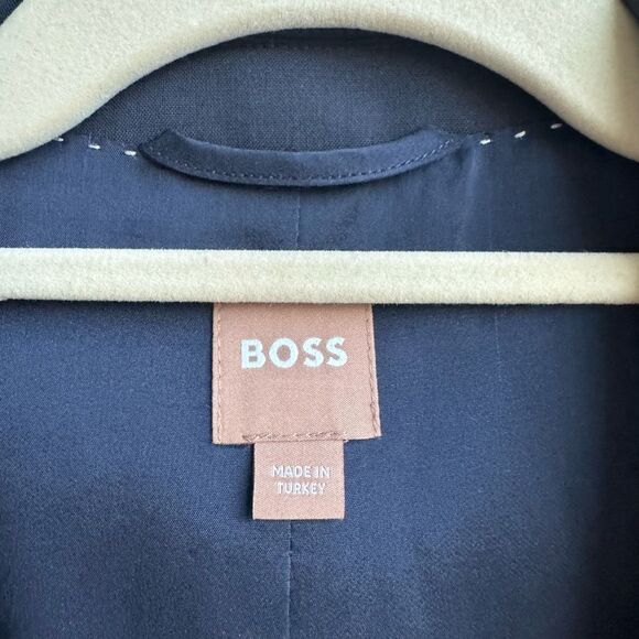 Hugo Boss Jiletara Virgin Wool Navy Blue Two Button Blazer Office Coat Size 14 - Picture 3 of 8